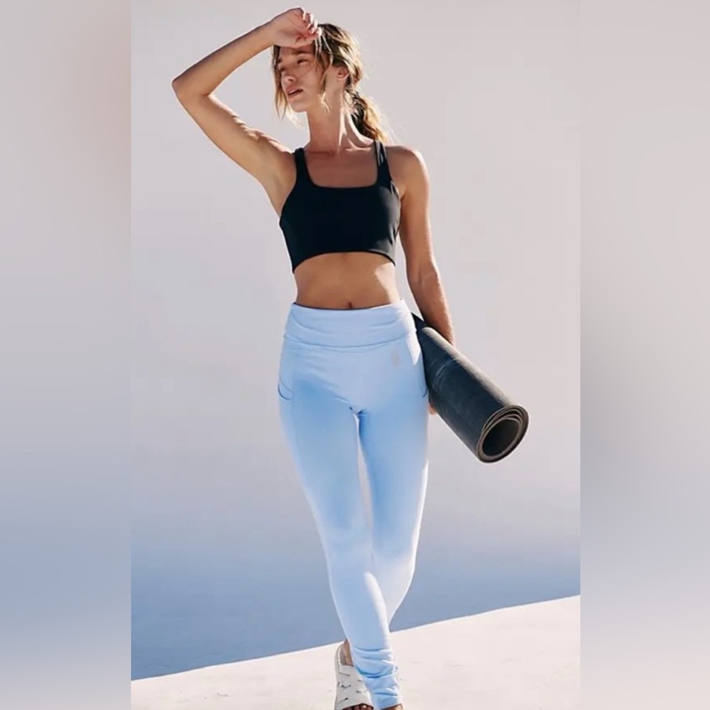 FP MOVEMENT Never Better Foldover Waist Leggings Sz XS Light Blue High Rise Gym
